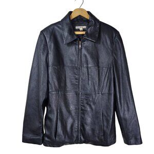 Jason Kole Womens Black Leather Jacket Sz L Full Zip Lined Soft Supple Moto Goth